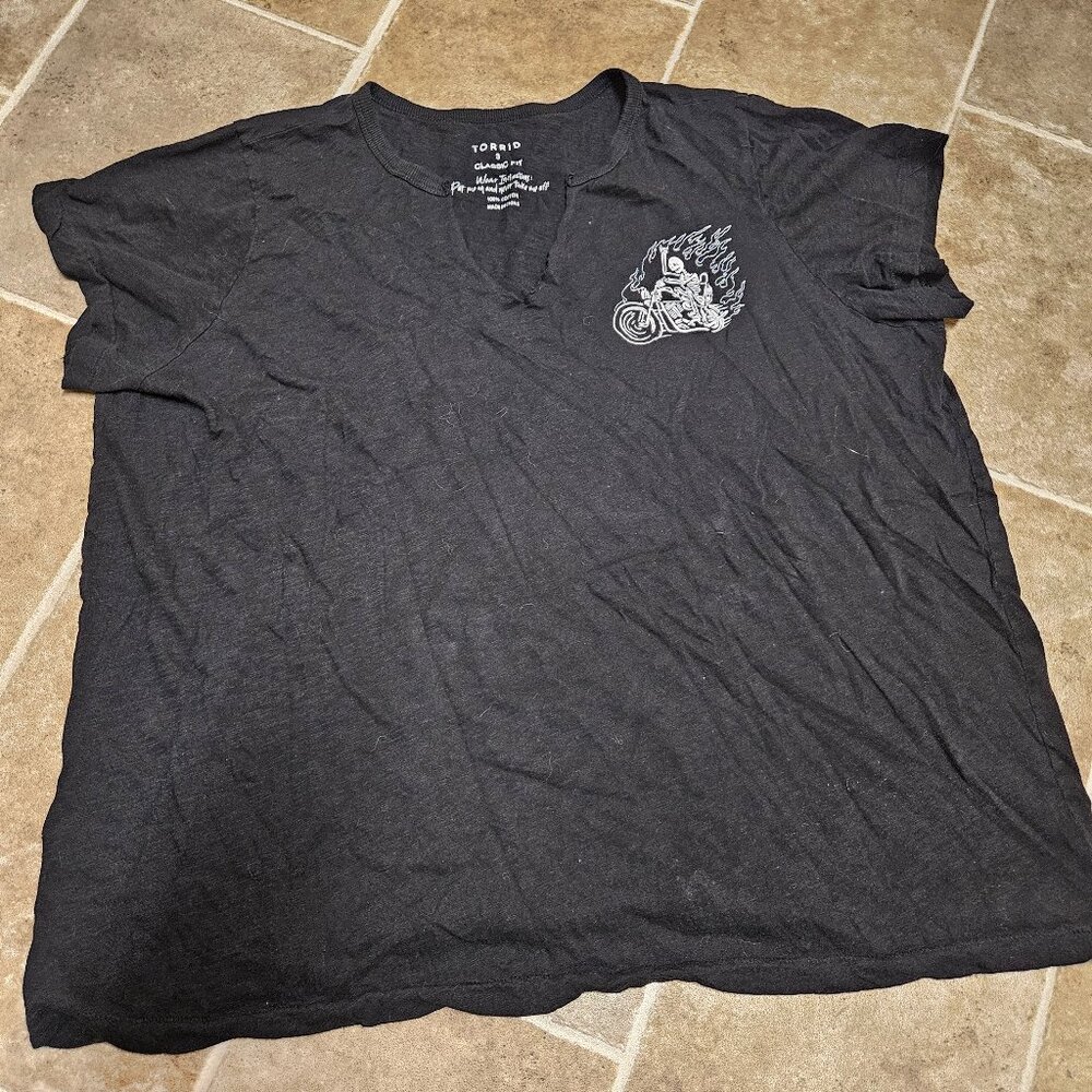 Torrid Classic Fit T-Shirt Womens 3X Skeleton Motorcycle Plus Size Black
